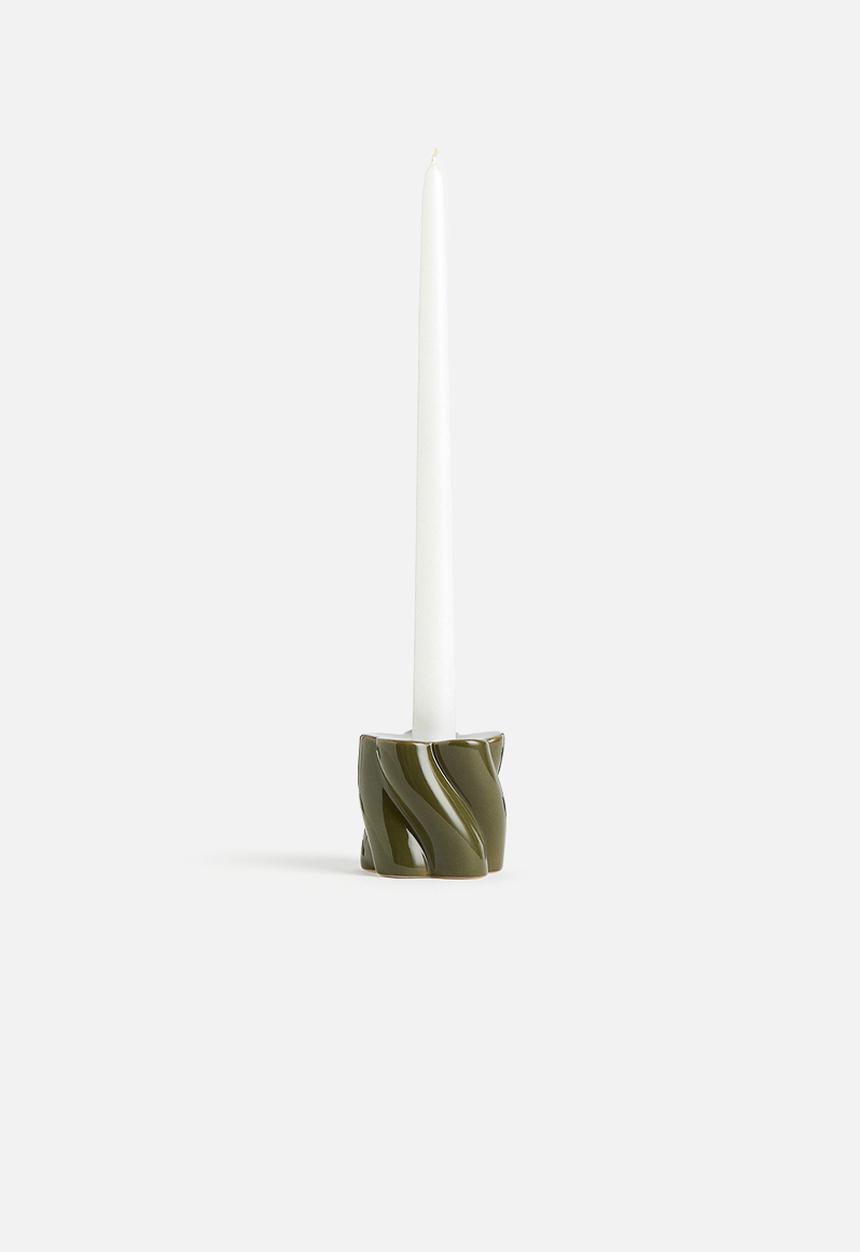 H&M - Stoneware candlestick - light khaki green