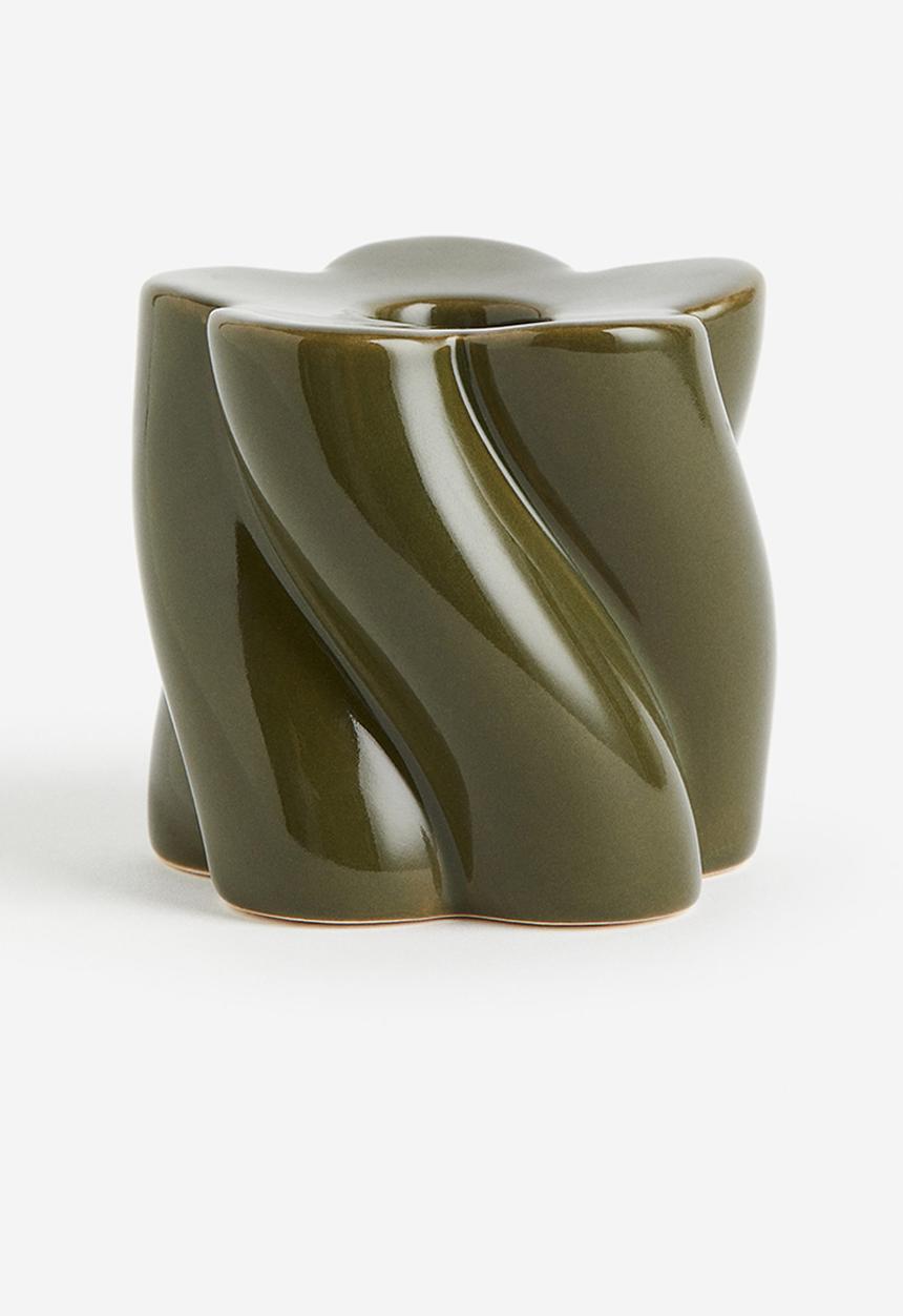 H&M - Stoneware candlestick - light khaki green