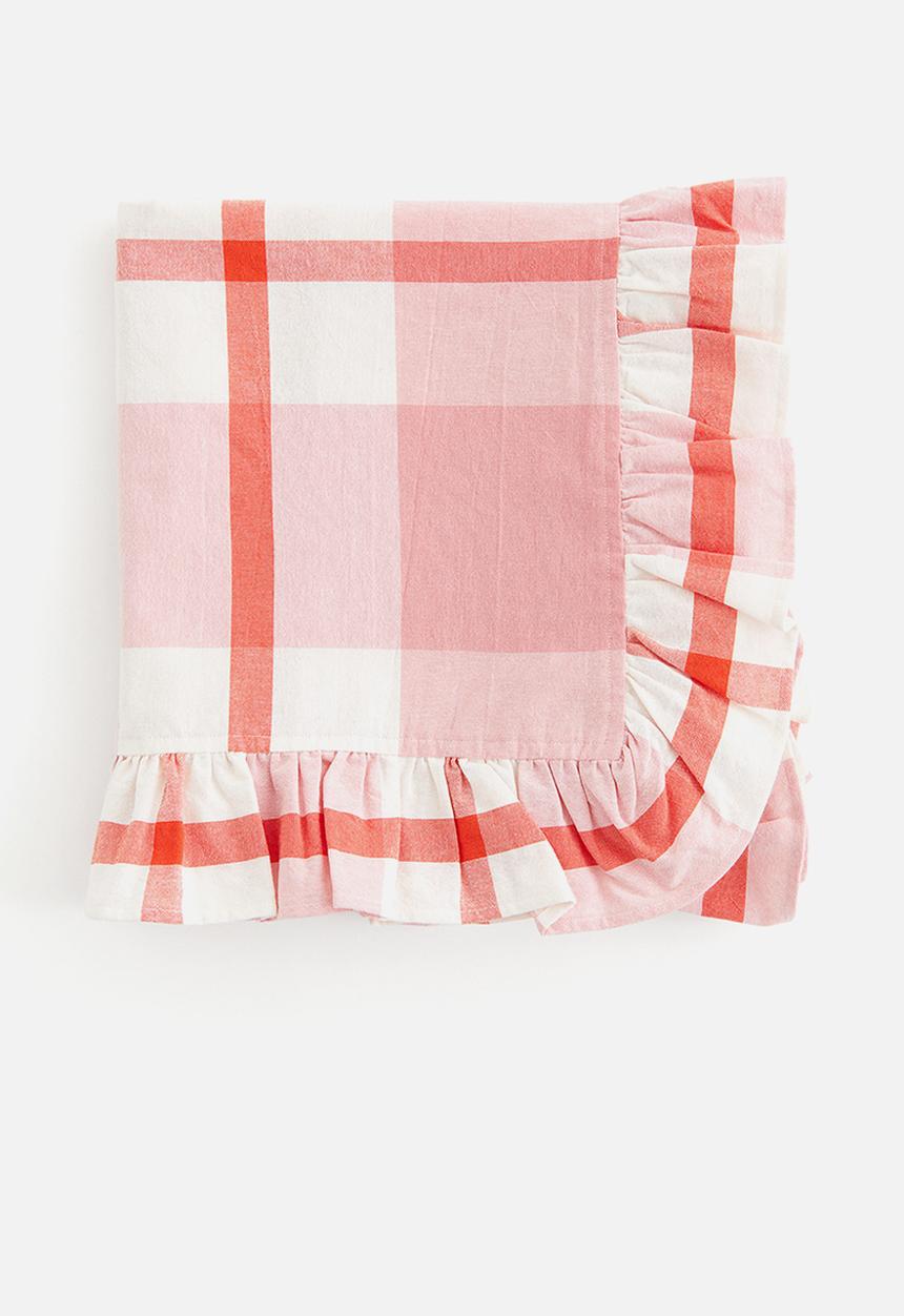 H&M - Frill-trimmed cotton tablecloth - pink & checked