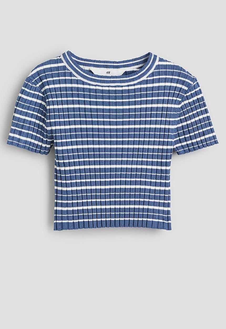 H&M - Rib-knit top - blue & white striped