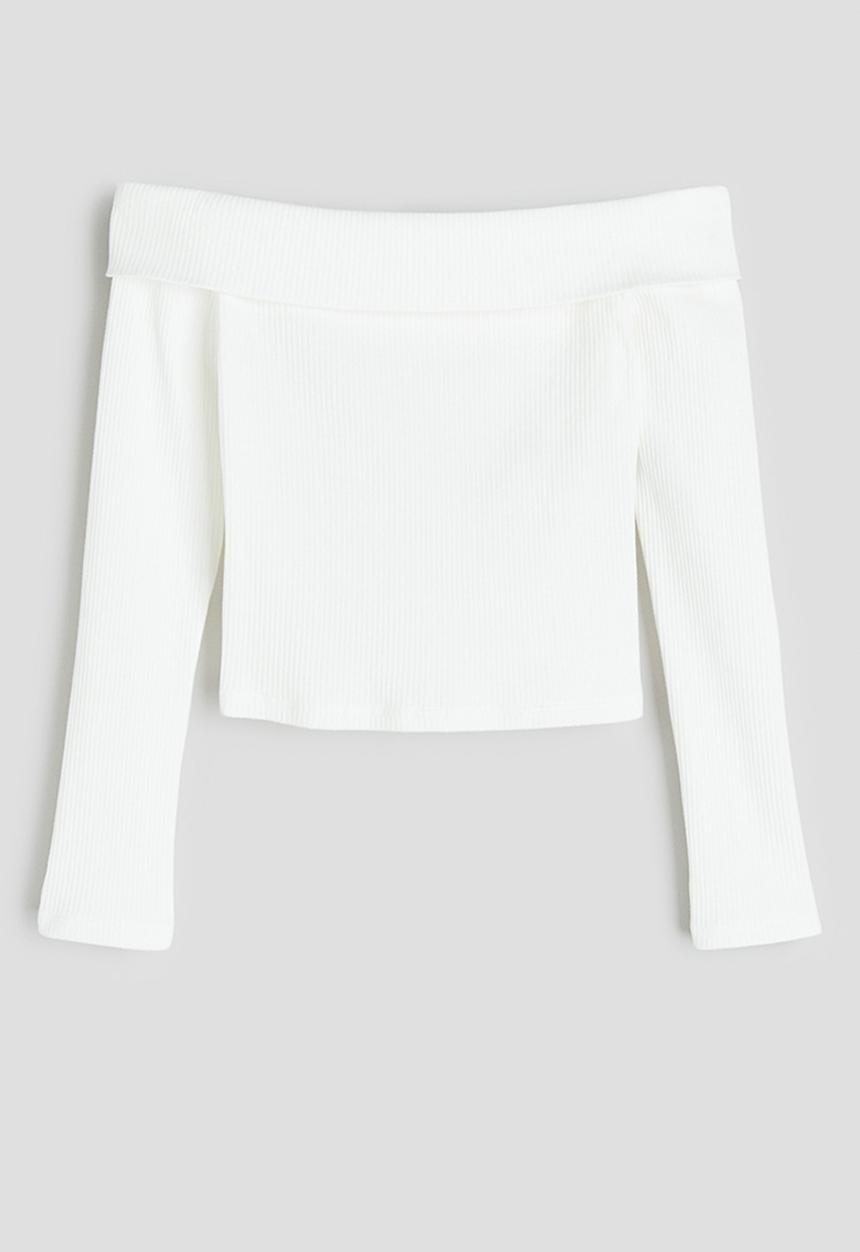 H&M - Ribbed off-the-shoulder top - white