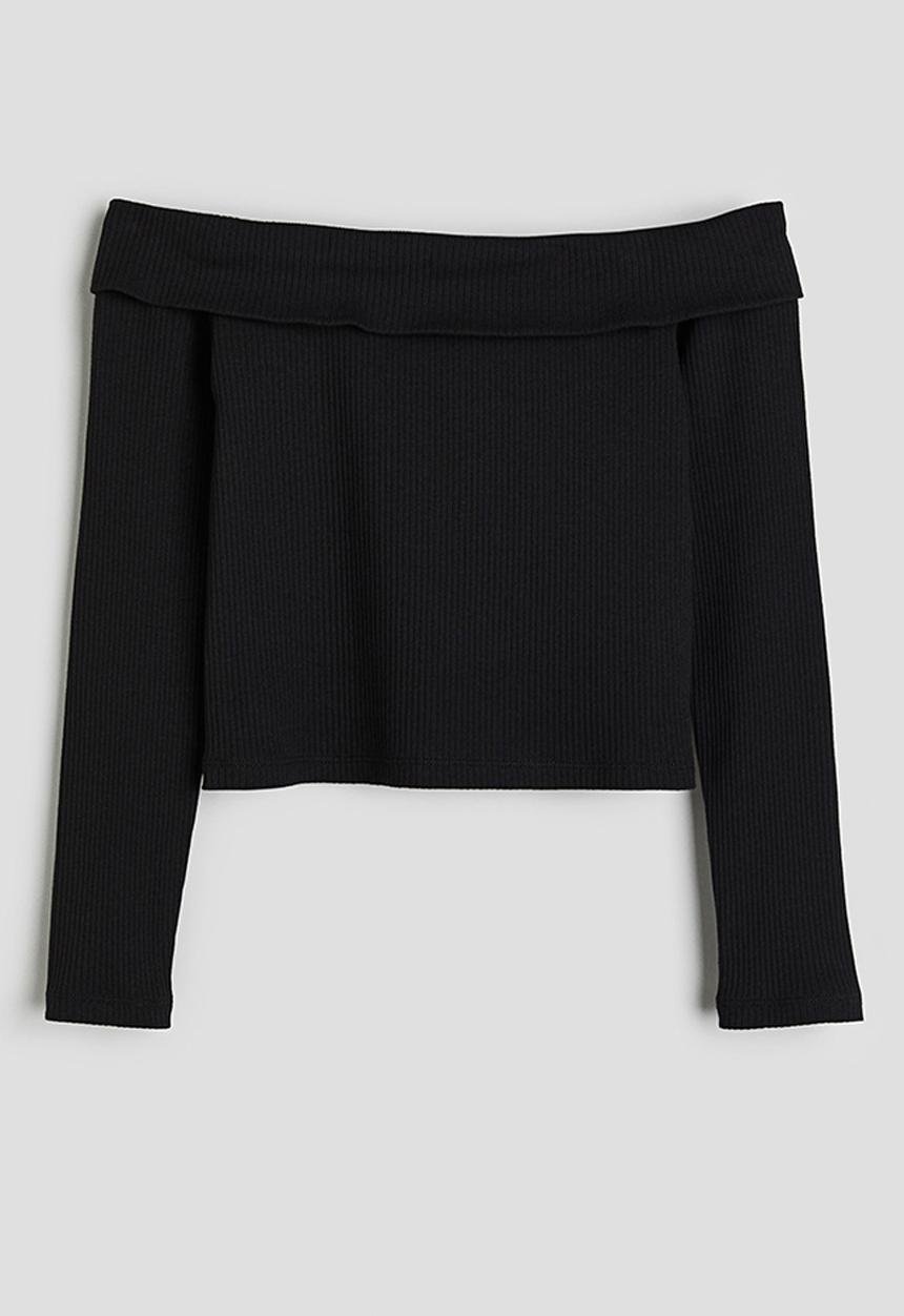 H&M - Ribbed off-the-shoulder top - black