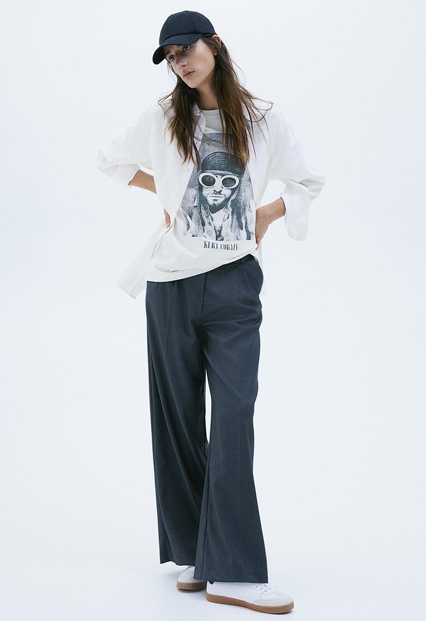 H&M - Oversized printed t-shirt - cream kurt cobain