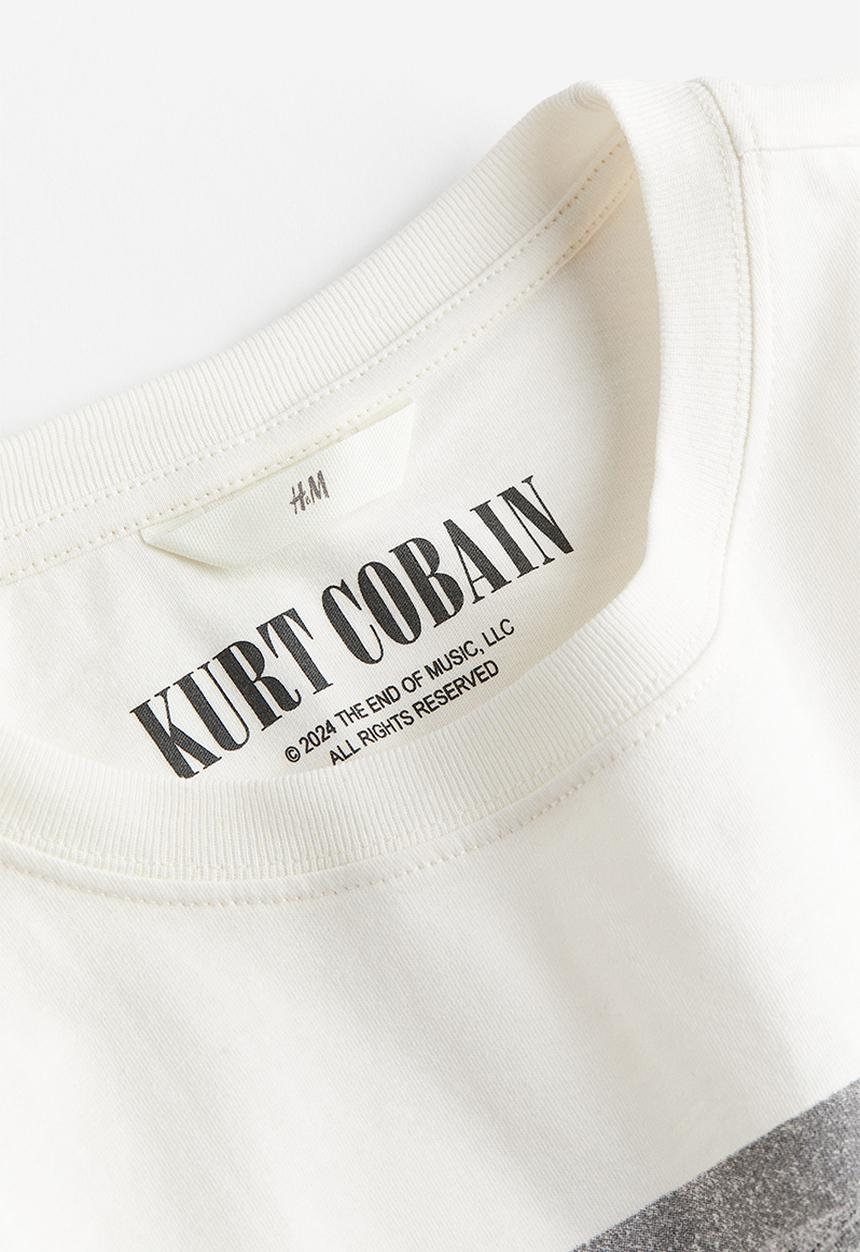 H&M - Oversized printed t-shirt - cream kurt cobain