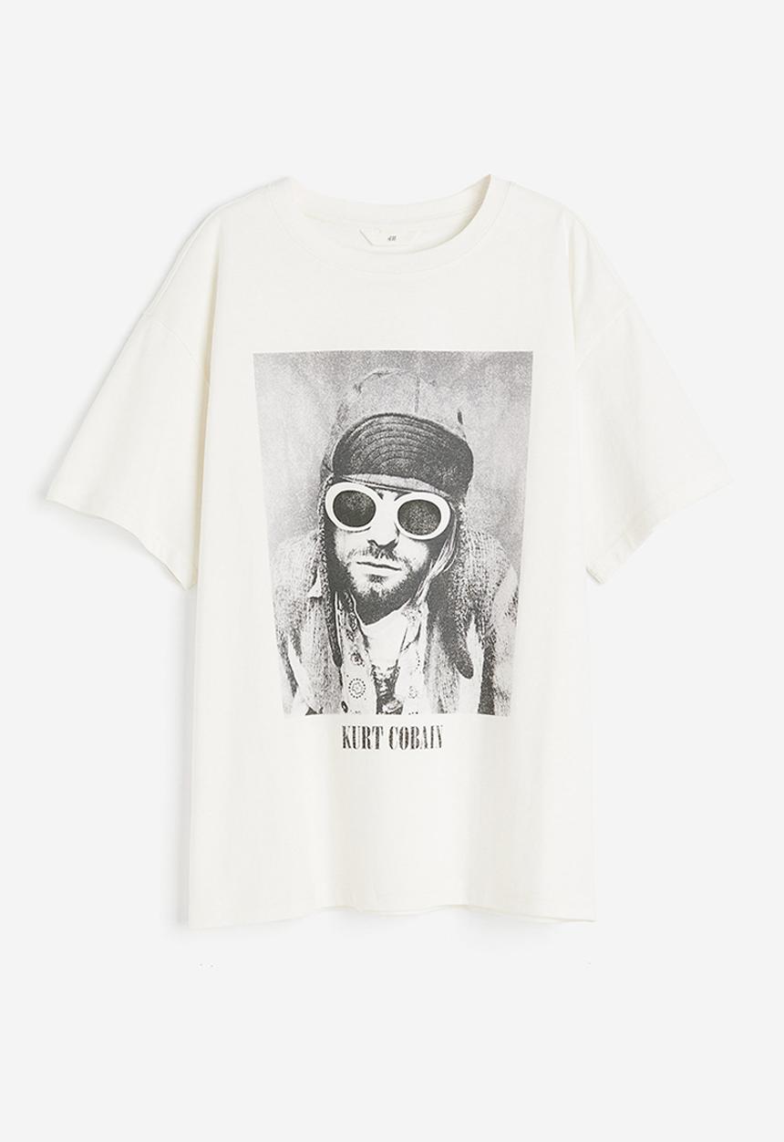 H&M - Oversized printed t-shirt - cream kurt cobain