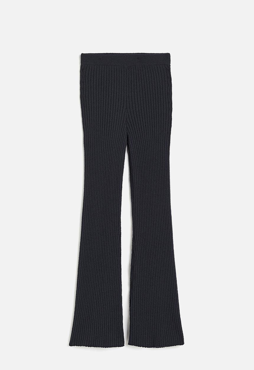 H&M - Flared rib-knit trousers - dark grey 
