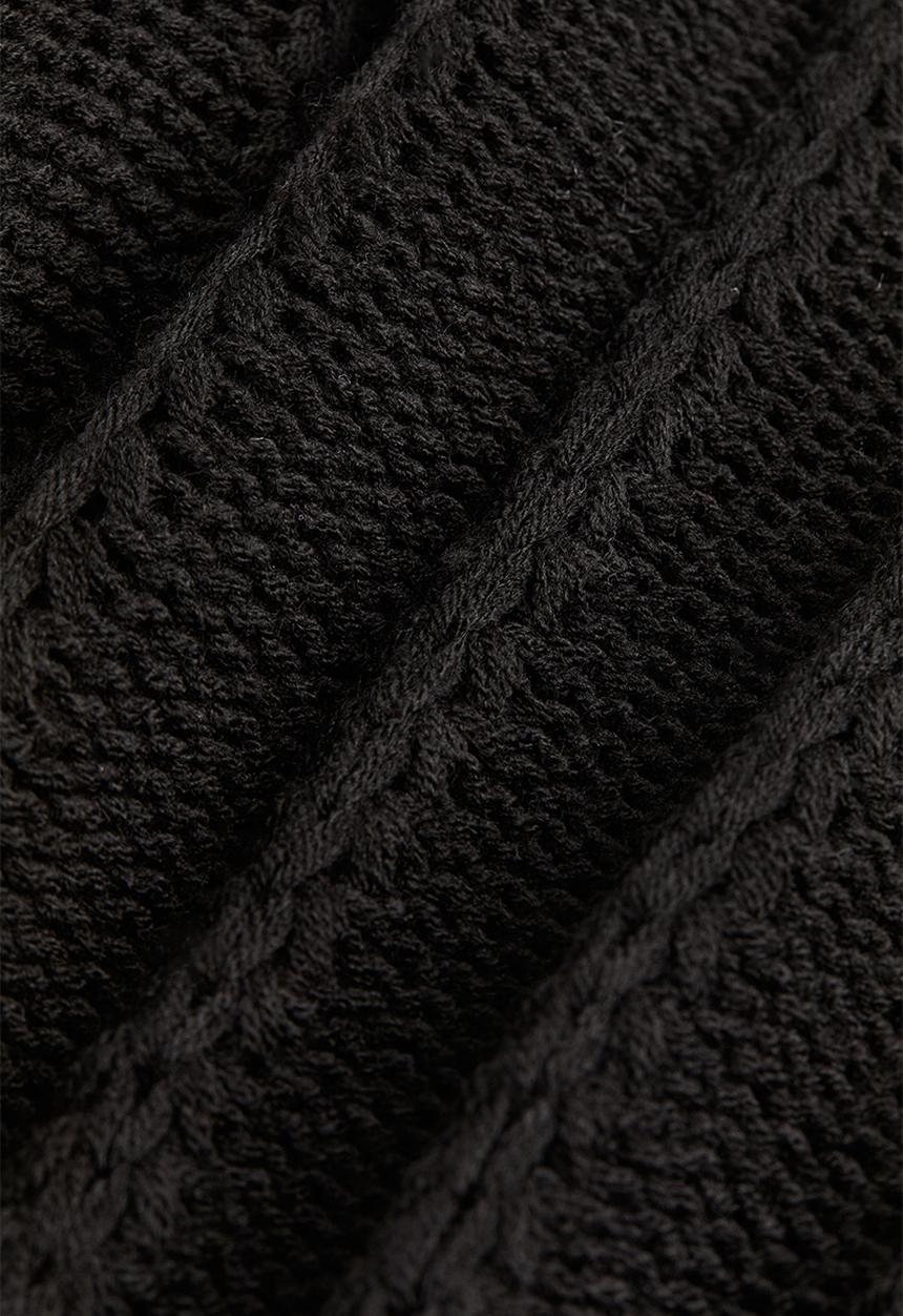 H&M - Textured-knit puff-sleeved top - black