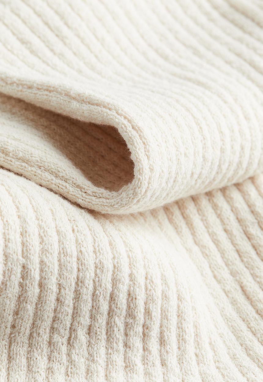 H&M - Flared rib-knit trousers - light beige