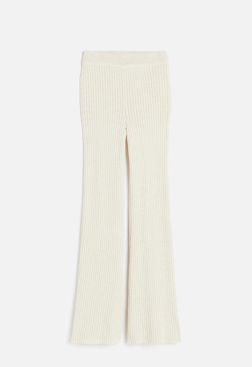 H&M - Flared rib-knit trousers - light beige
