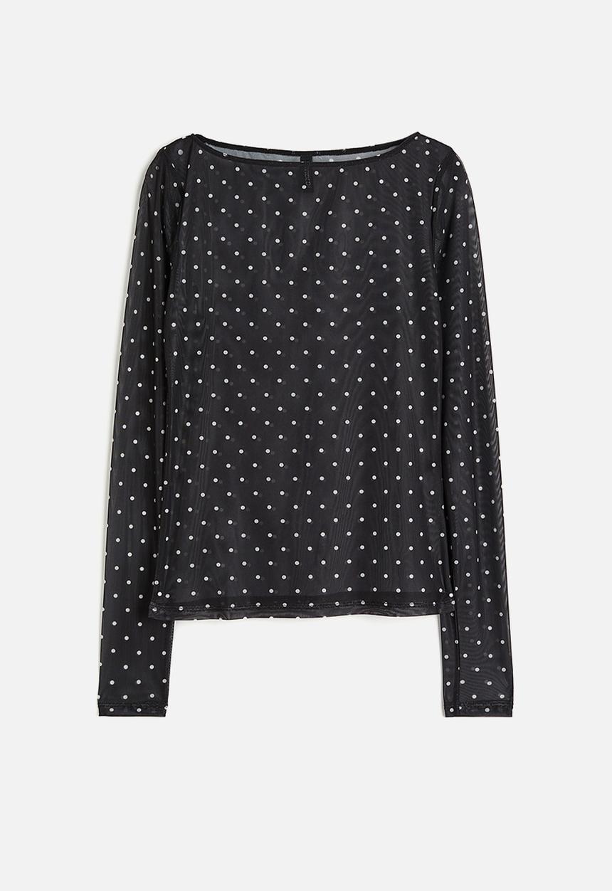 H&M - Boat-neck jersey top - black spotted