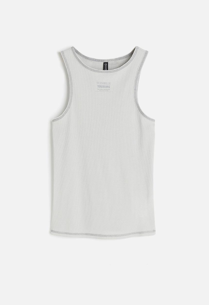 H&M - Ribbed vest top - light grey/tu es belle