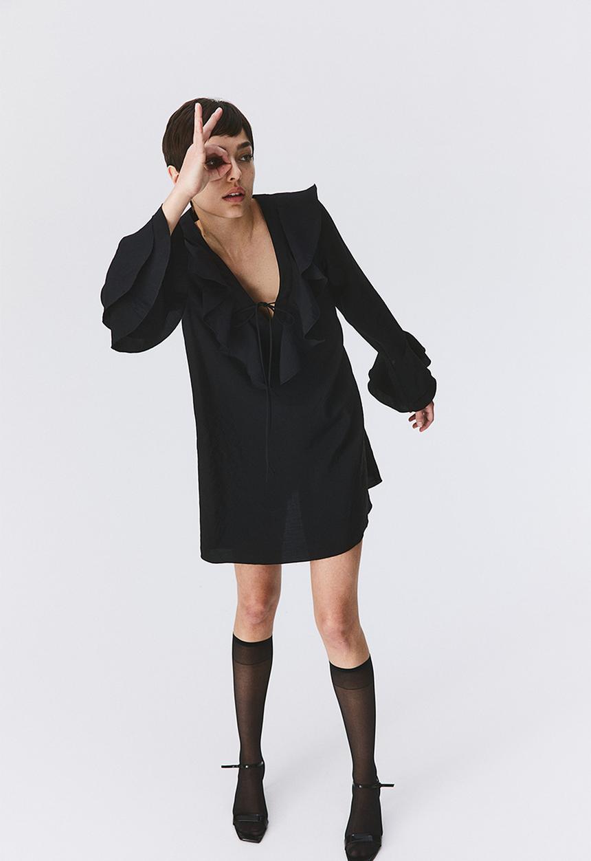 H&M - Flounce-trimmed dress - black