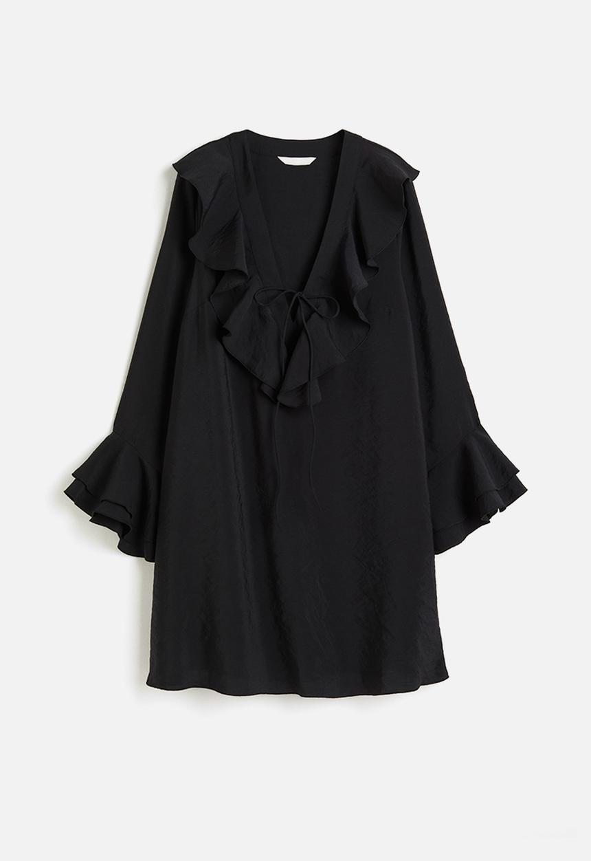 H&M - Flounce-trimmed dress - black