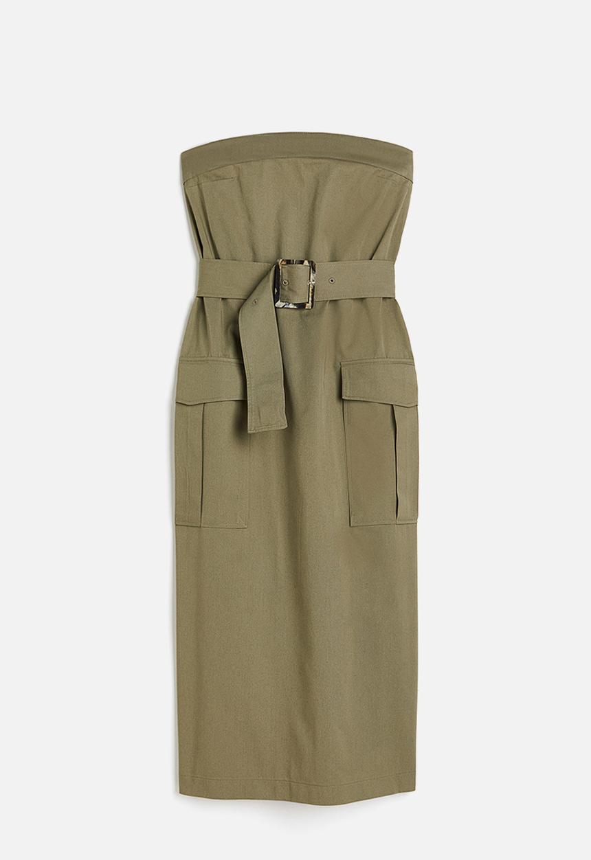H&M - Belted bandeau dress - khaki green