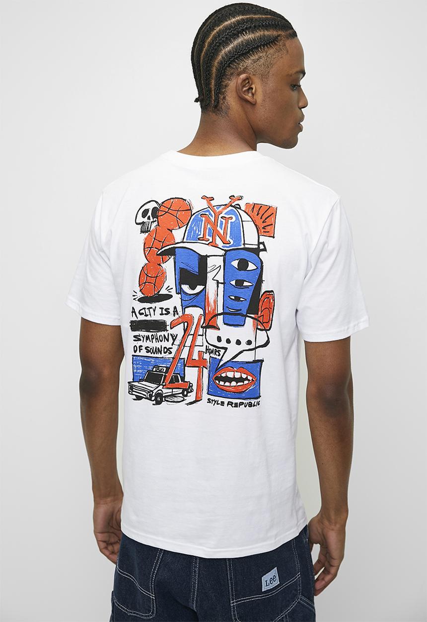 STYLE REPUBLIC - Relaxed Fit Sketch Graphic Tee - White