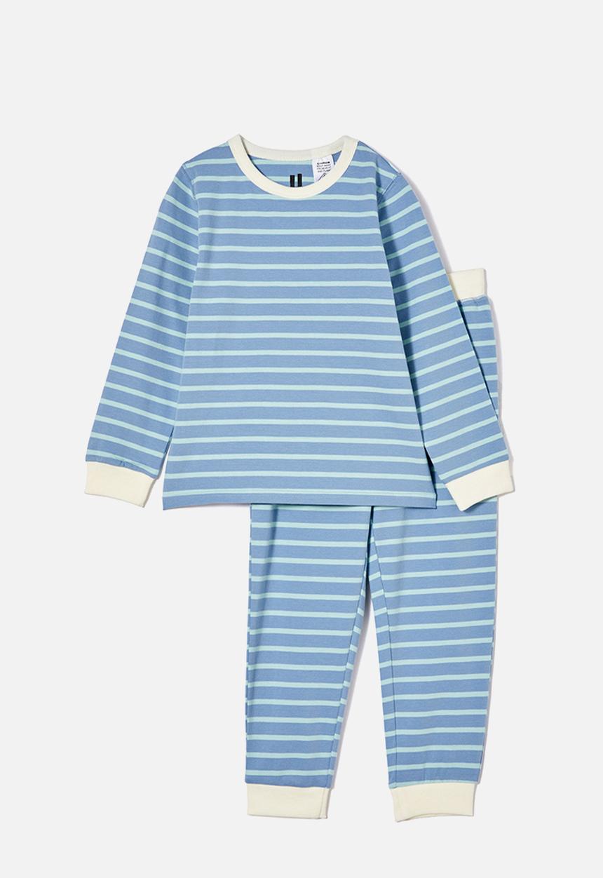 Cotton On - Ace long sleeve pyjama set - marian stripe dusty blue/barber blue