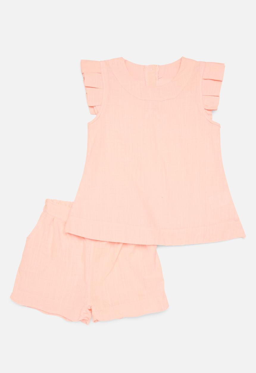 Pop Candy - Frilled sleeve top & short set - pink