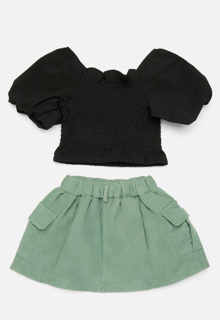 Pop Candy - Cropped top & skirt set - black & green