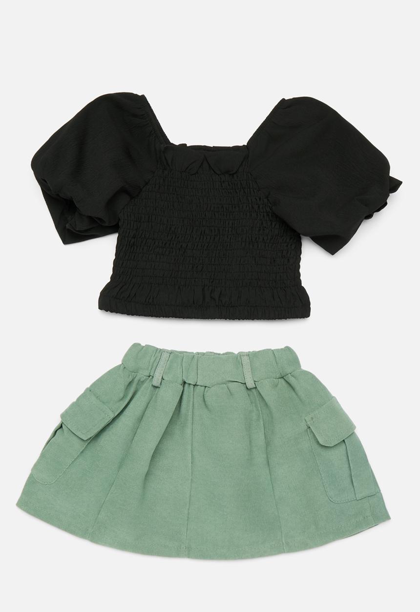 Pop Candy - Cropped top & skirt set - black & green
