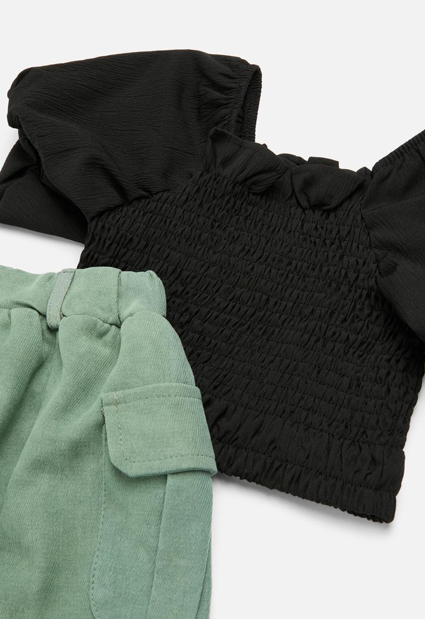 Pop Candy - Cropped top & skirt set - black & green