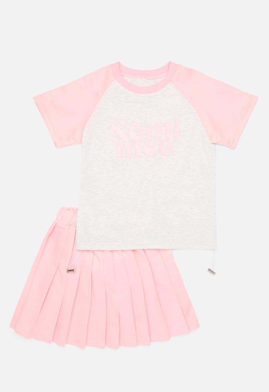 Pop Candy - Raglan sleeve tee and short set - pink & grey