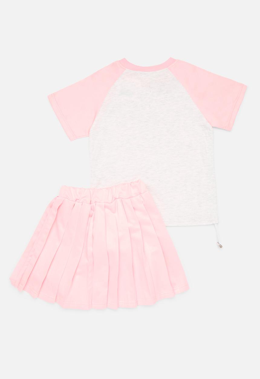 Pop Candy - Raglan sleeve tee and short set - pink & grey