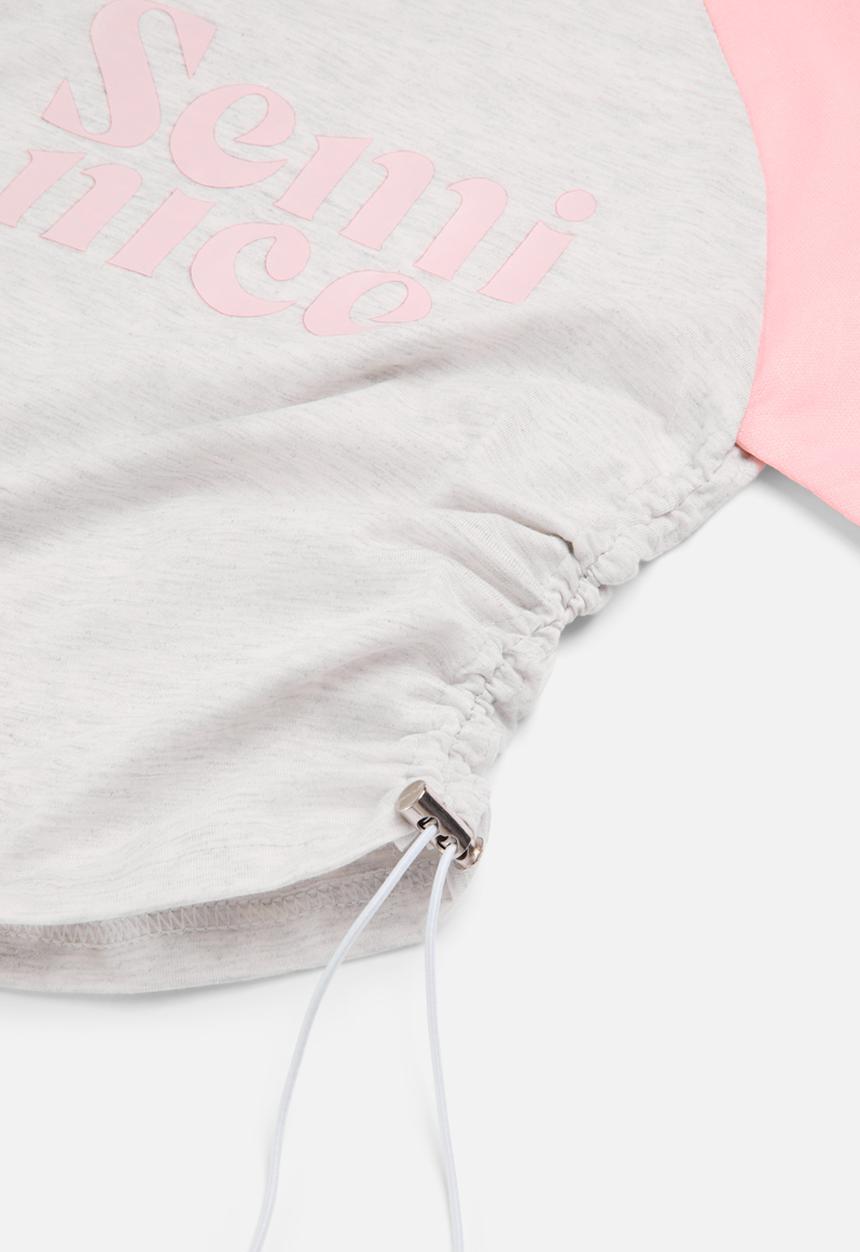 Pop Candy - Raglan sleeve tee and short set - pink & grey