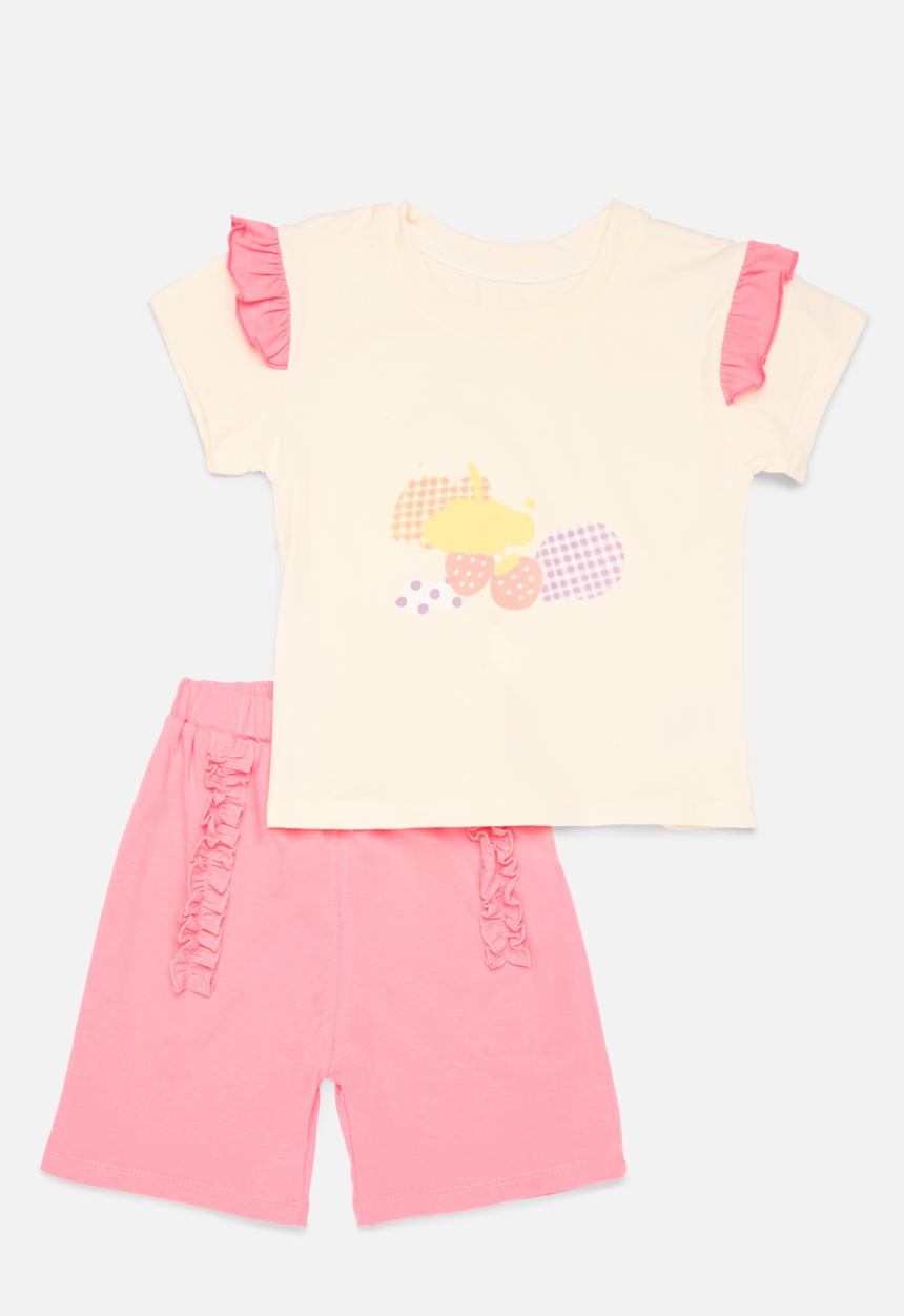 Pop Candy - Printed top and bottom set - pink & ecru
