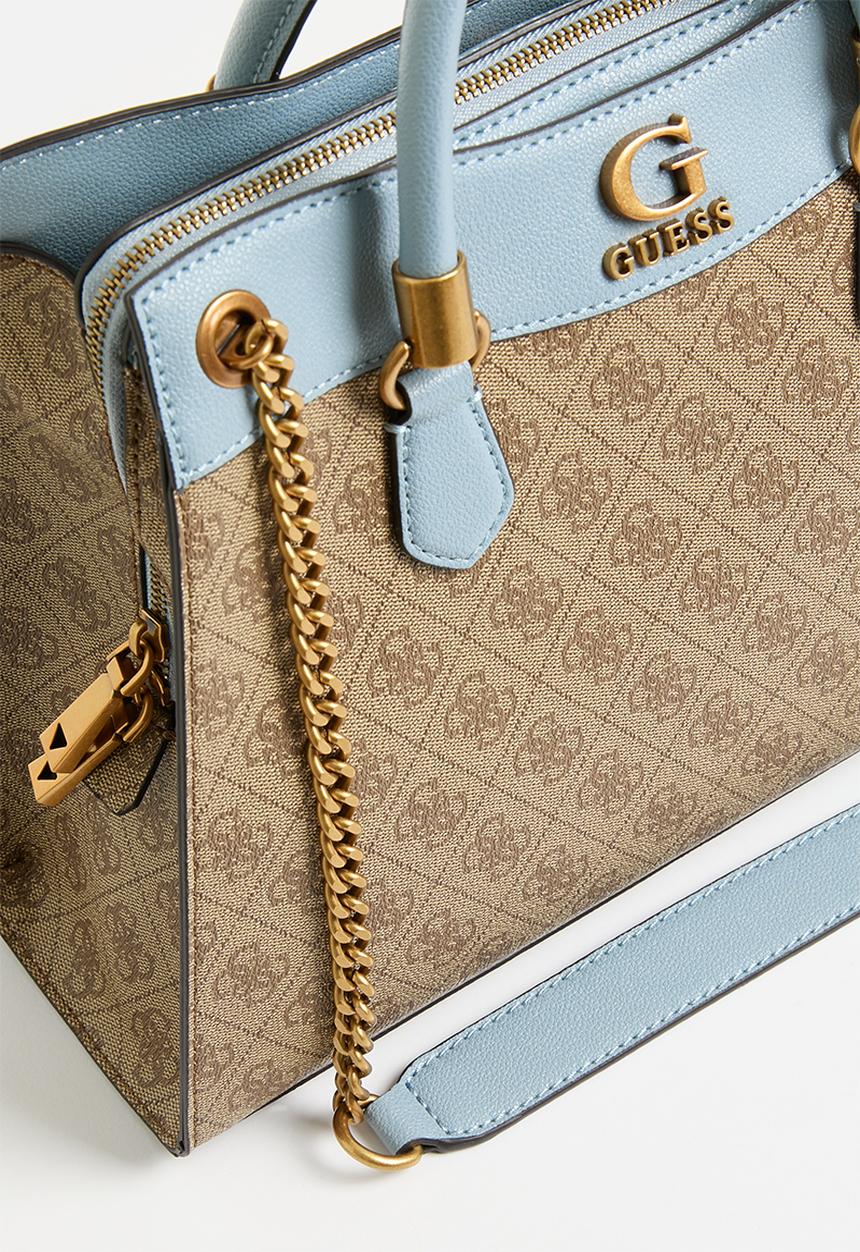 GUESS - Nell logo girlfriend satchel bag -latte logo/blue