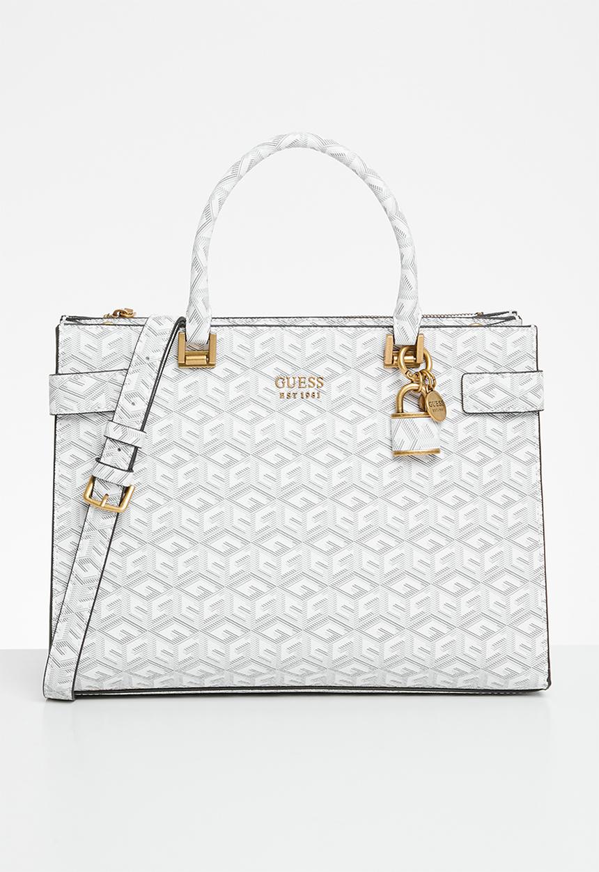 GUESS - Atene society satchel bag - white logo