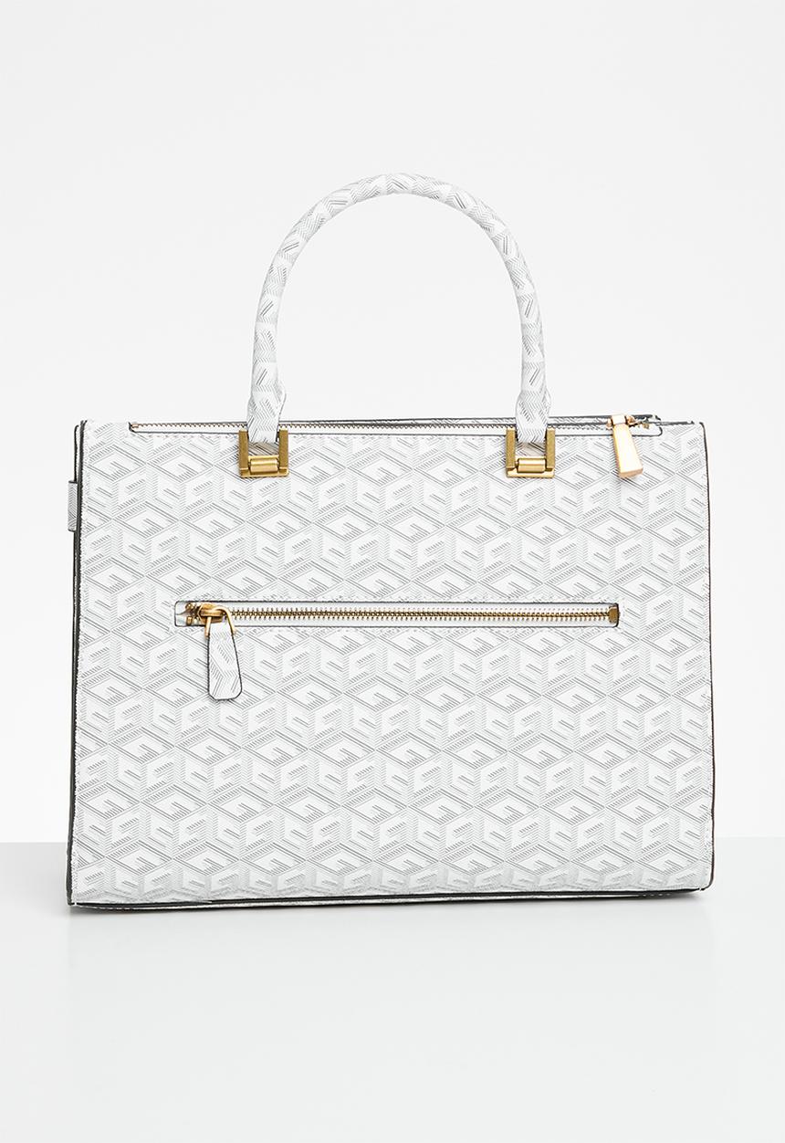 GUESS - Atene society satchel bag - white logo