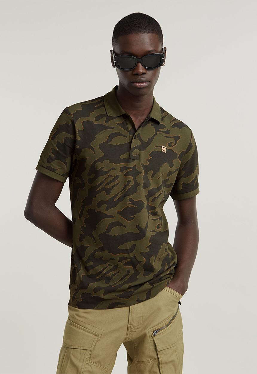 G-STAR - Dunda slim ao polo short sleeve - shadow olive island camo