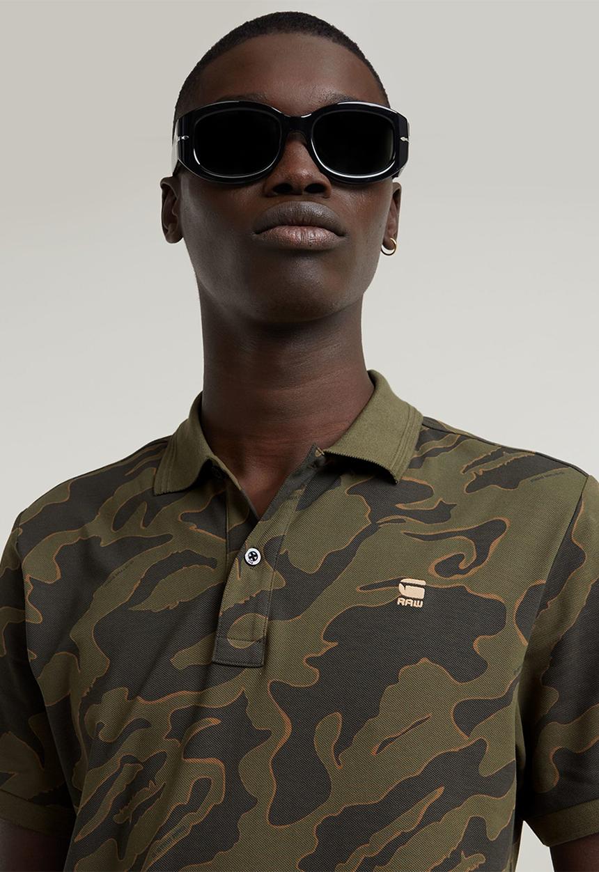 G-STAR - Dunda slim ao polo short sleeve - shadow olive island camo