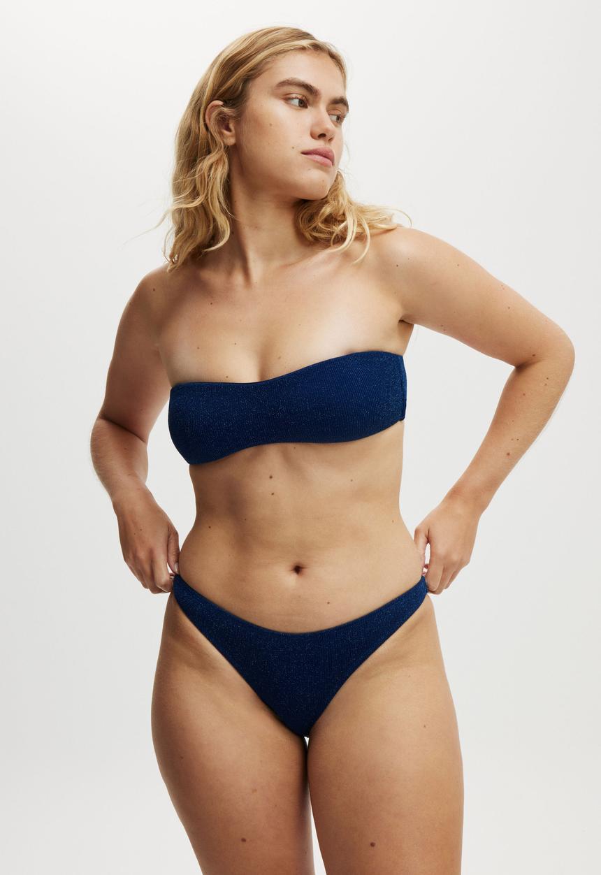 Cotton On - Refined High Side Brazilian Bikini Bottom - Deep Sea Metallic Crinkle