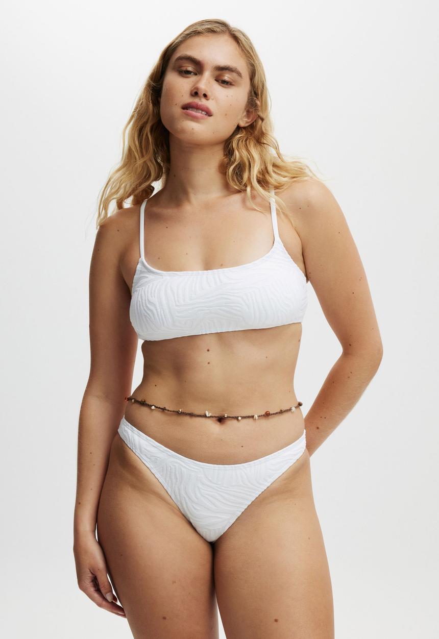 Cotton On - Straight Neck Crop Bikini Top - White Jacquard