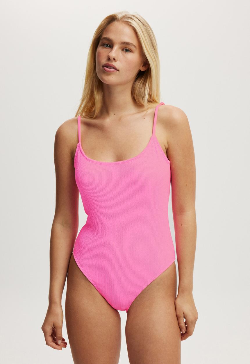 Cotton On - Thin Strap Low Scoop One Piece Cheeky - Pink Sorbet