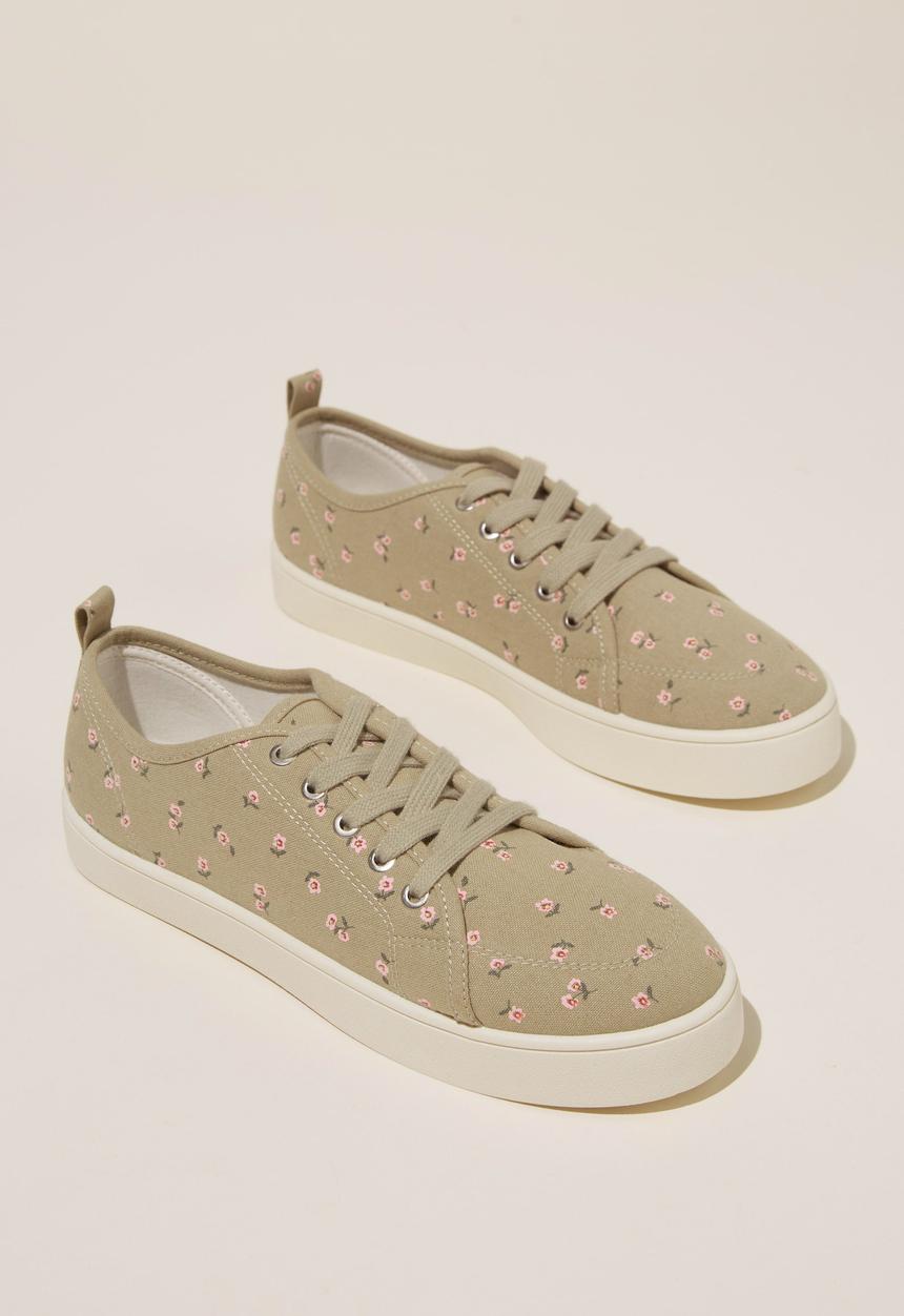 Cotton On - Saylor lace up plimsoll - sage ditsy floral