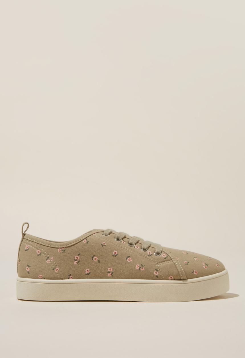 Cotton On - Saylor lace up plimsoll - sage ditsy floral