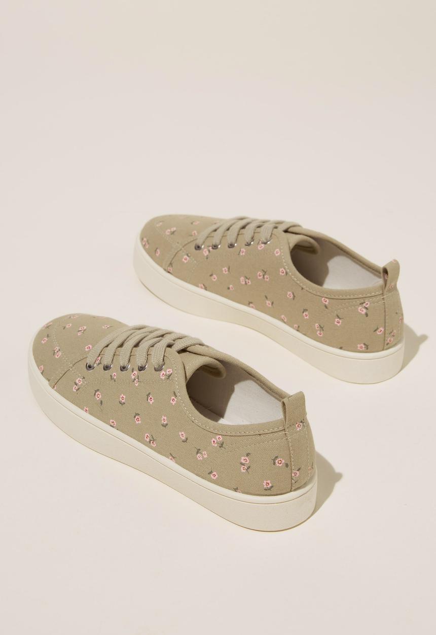 Cotton On - Saylor lace up plimsoll - sage ditsy floral