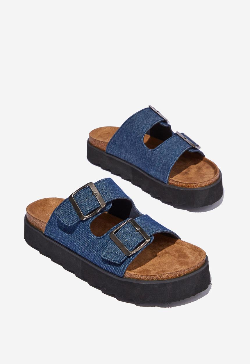 Cotton On - Rex flatform buckle slide - blue denim