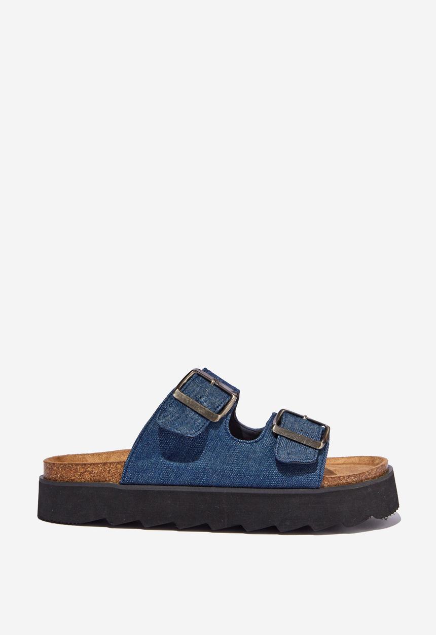 Cotton On - Rex flatform buckle slide - blue denim
