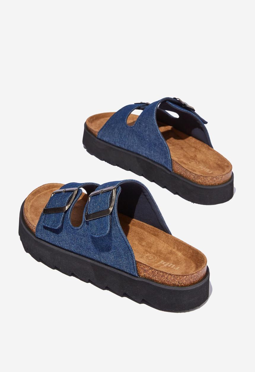 Cotton On - Rex flatform buckle slide - blue denim