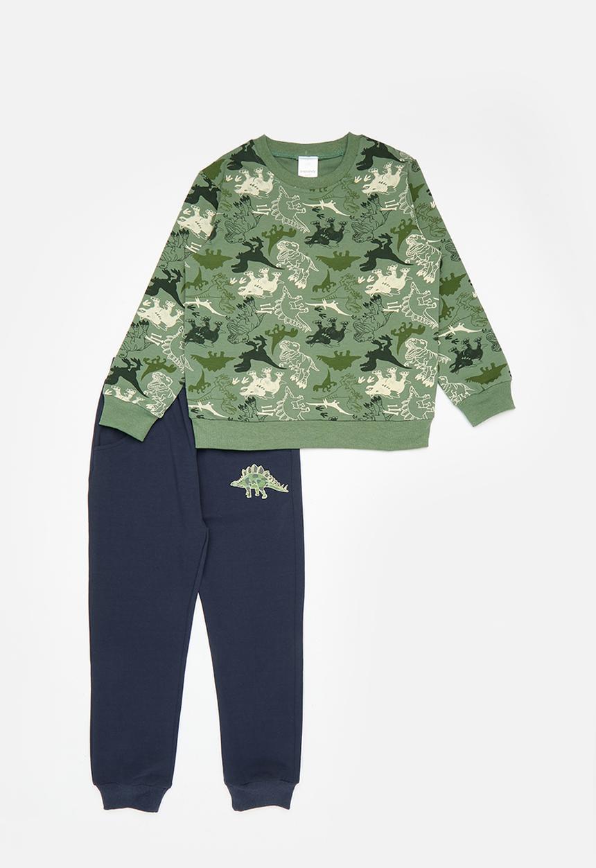 Pop Candy - Printed sweat top and pants set-green & navy
