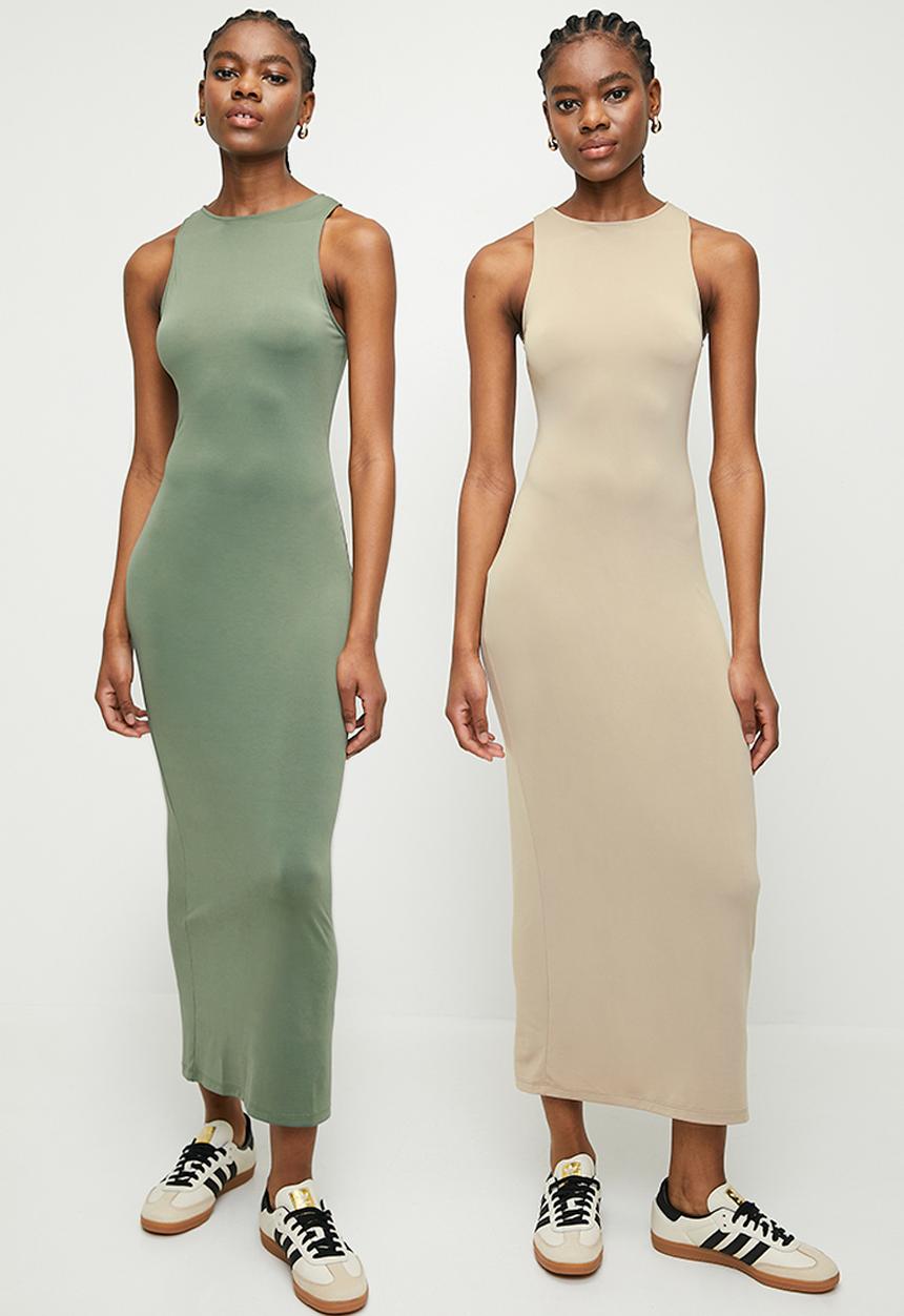 Superbalist - 2 pack tank dress - cobble stone & laurel wreath