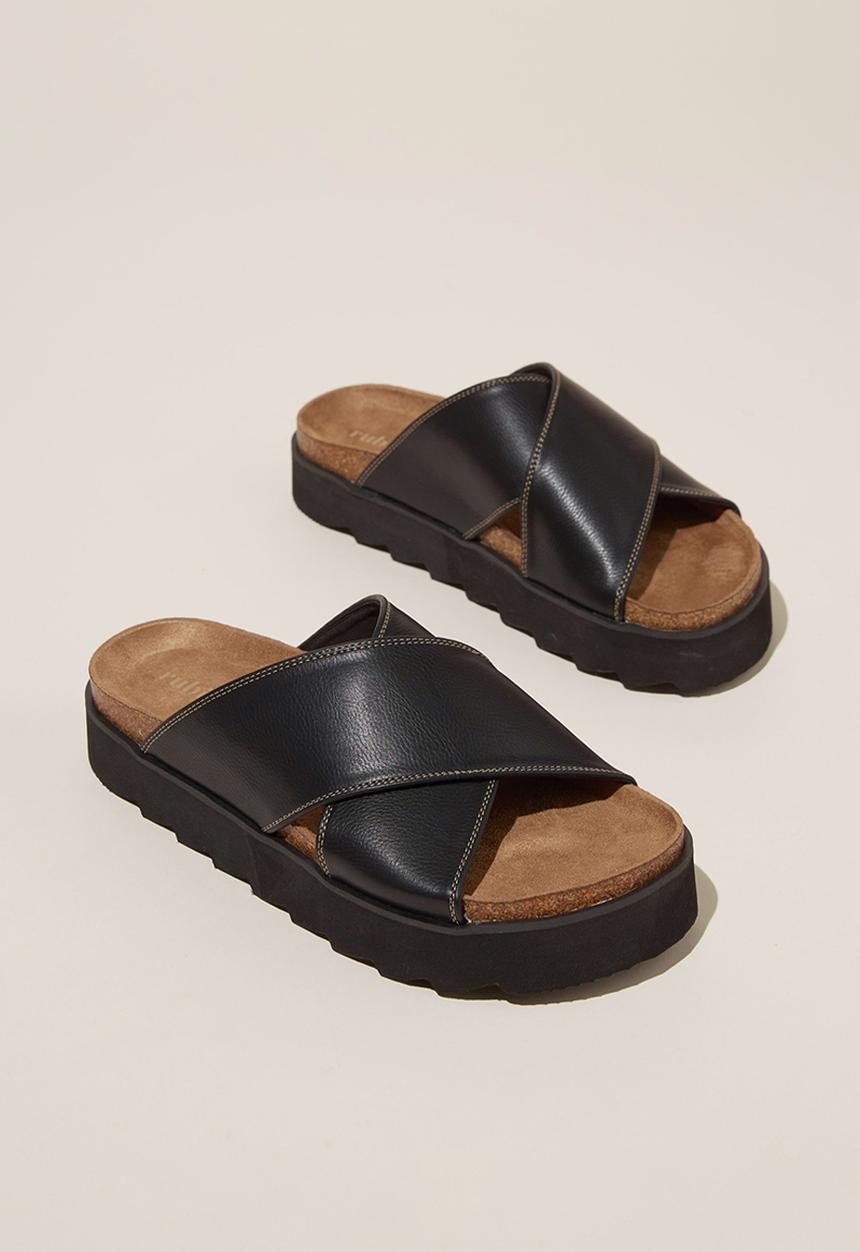 Cotton On - Rex flatform crossover slide - black tumbled