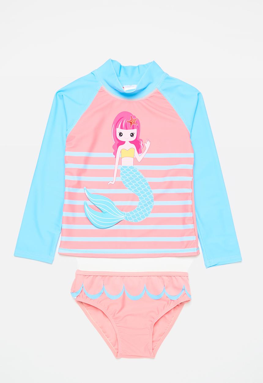 Pop Candy - Striped long sleeve bikini set - pink & blue