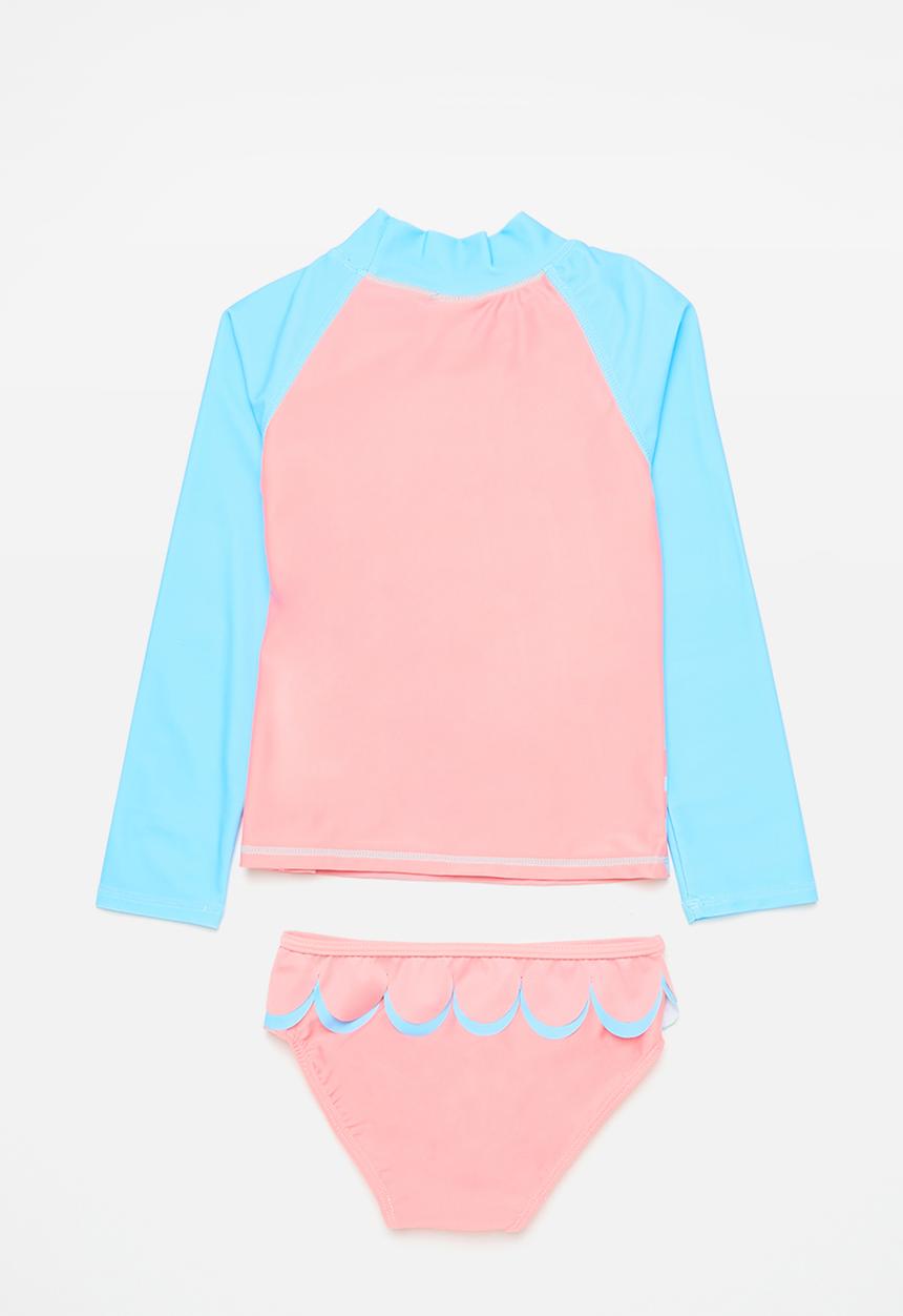 Pop Candy - Striped long sleeve bikini set - pink & blue