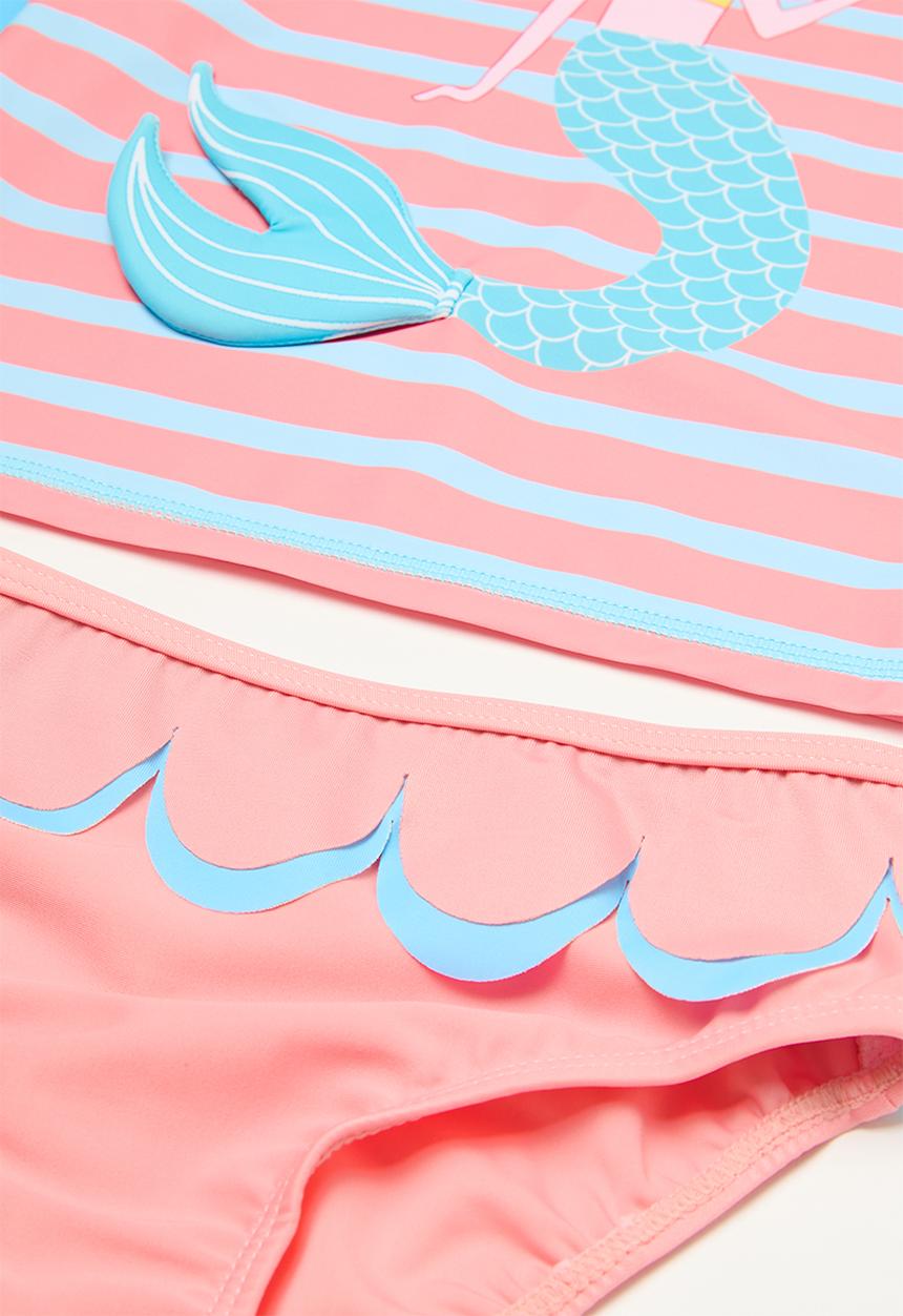 Pop Candy - Striped long sleeve bikini set - pink & blue
