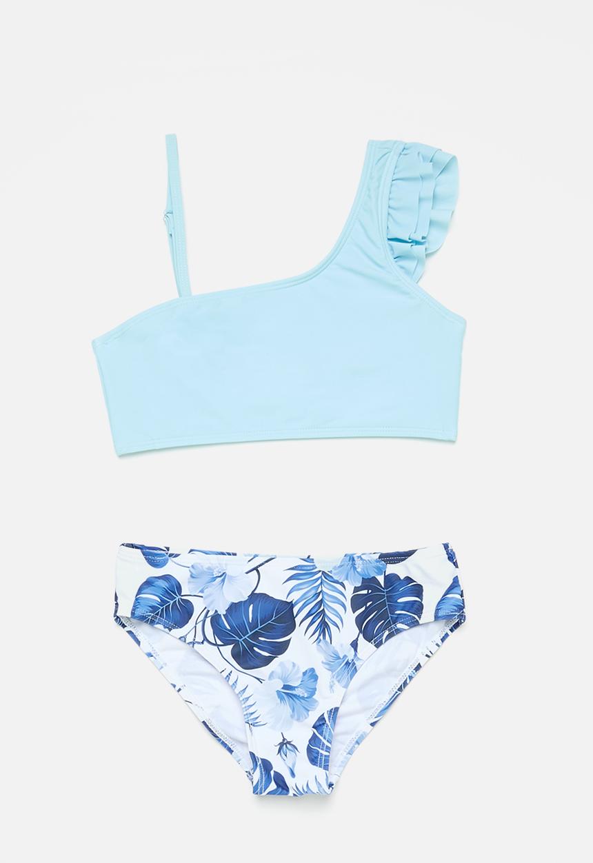 Pop Candy - Frilled one shoulder bikini set - blue