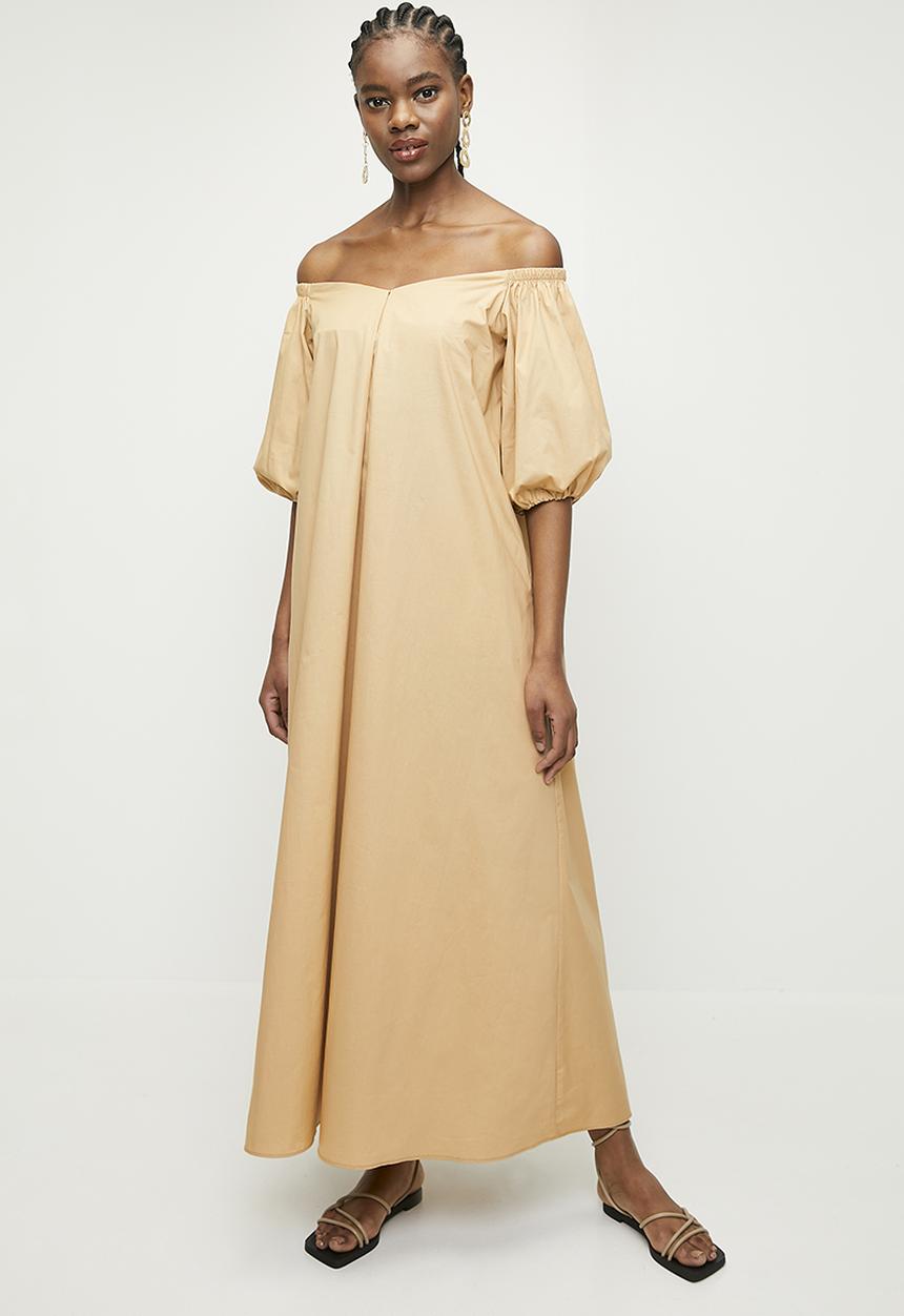Superbalist - Puff sleeve maxi trapeze dress - candied ginger
